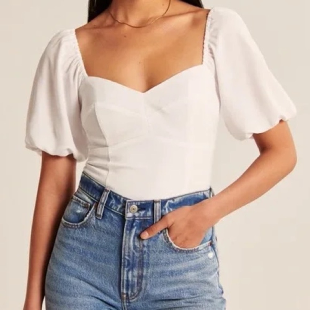 Abercrombie & Fitch White Puff Sleeve Blouse